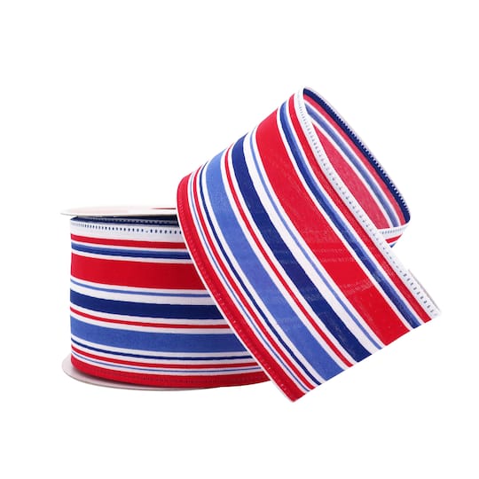 2.5&#x22; x 20ft. Taffeta Wired Stripes Ribbon by Celebrate It&#xAE; Red, White &#x26; Blue